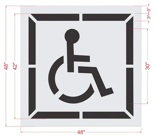 Vista 5 de Plantilla de estacionamiento – 30 pulgadas – Plantilla para discapacitados con borde (carrera de 3 pulgadas) – 42 x 42 x 1/8 pulgadas (128 mil)