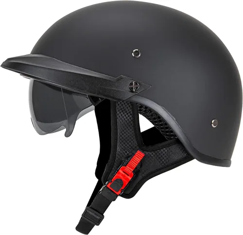 Vista 4 de Cartman Casco abierto para motocicleta con visera solar hebilla de liberación rápida, negro mate, aprobado por DOT