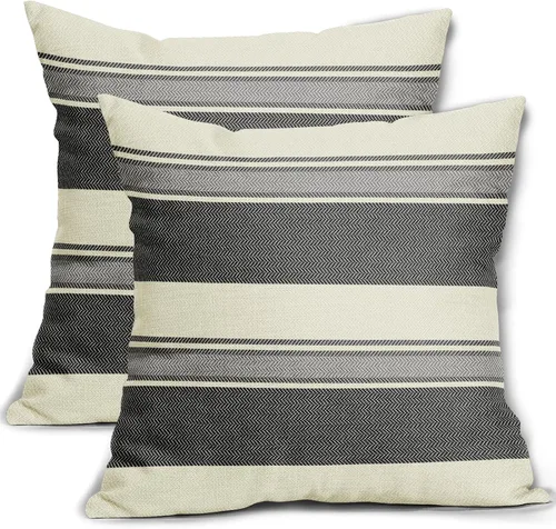Vista 20 de Juego de 2 fundas de almohada a rayas negras y marrones de 16 x 16 pulgadas, diseño de rayas bohemias con estampado de rayas color crema, fundas