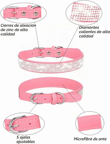 Vista 3 de Collar de perro para perros pequeños, collares ajustables de cuero de gamuza para perro, collar de perro rosa para gato, collar de perro