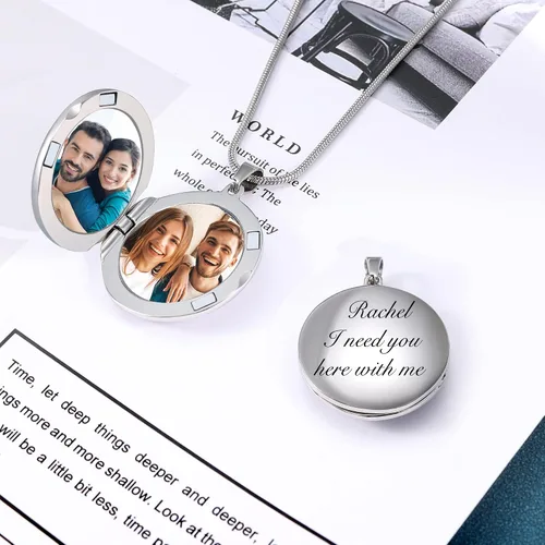 Vista 3 de Fanery Sue Customized Women Locket Necklace that Holds 2 Pictures, Custom Photo Lockets Personalized Memory Necklace with Picture Inside Engraved