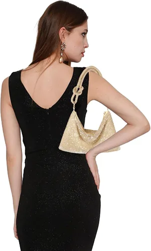 Vista 4 de Bolso de noche brillante con diamantes de imitación, monederos plateados para mujer, bolsos cruzados para fiesta, graduación, club, boda