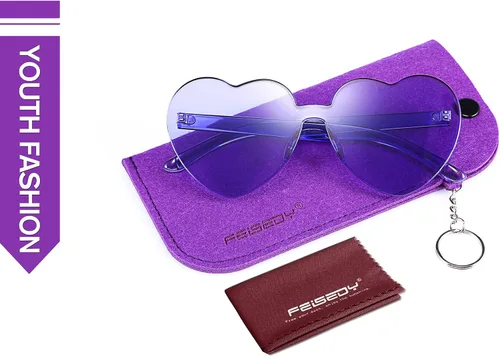 Vista 7 de FEISEDY Gafas de sol de corazón grueso sin montura en forma de corazón Gafas de sol para mujer, gafas de amor de moda B2419