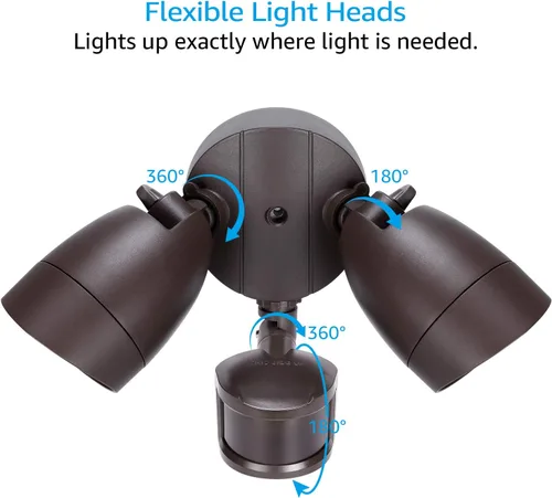 Vista 6 de LEONLITE Luz de inundación con sensor de movimiento, certificación ETL, luces LED de seguridad de aluminio del atardecer al amanecer, cabezales