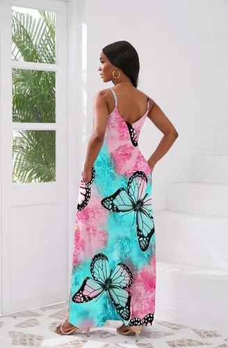 Vista 5 de vunahzma - Vestido largo y sexy para mujer, casual, sin mangas, talla extragrande, holgado, con bolsillos
