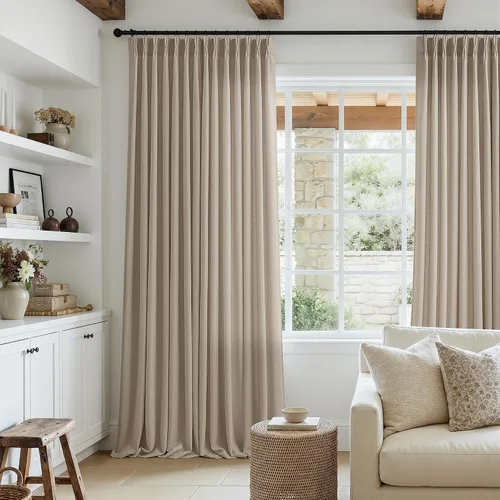 Vista 72 de TWODRAPES Juego de 2 paneles de cortinas plisadas de lino de 96 pulgadas de Avena