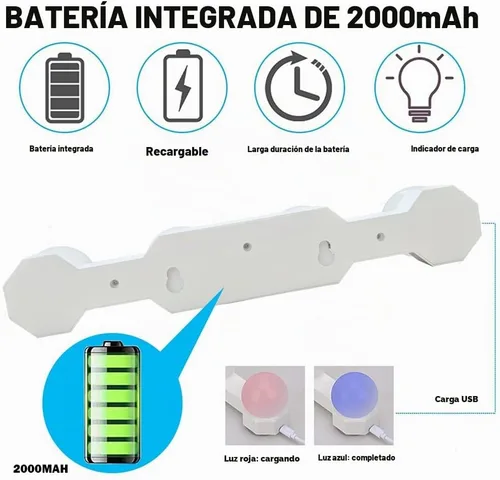 Vista 3 de Espejo de tocador profesional recargable portátil con 4 bombillas LED, luz de día simulada para baño, maquillaje, tocador, tocador, luces de tocador