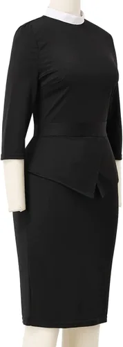 Vista 5 de BLESSUME Church - Vestido ajustado con cuello de banda de masa para mujer color negro péplum
