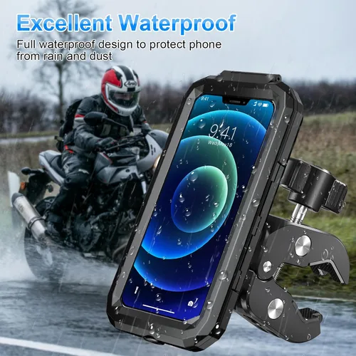 Vista 3 de Soporte de teléfono para bicicleta, impermeable, soporte para teléfono de motocicleta, manillar, rotación de 360°, soporte para teléfono celular