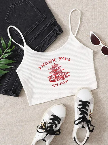 Vista 5 de Floerns Camisola sin mangas con estampado de letras para mujer