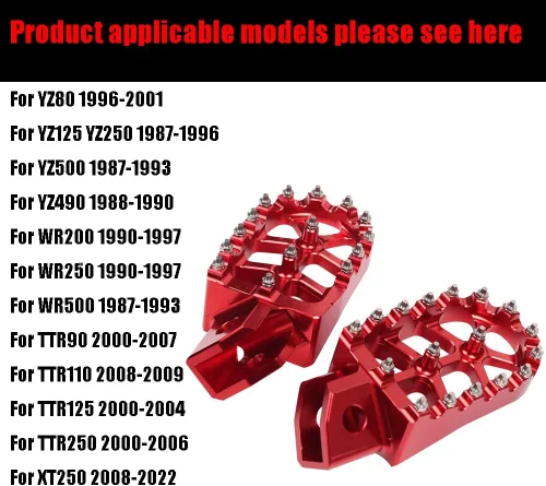 Vista 5 de Reposapiés de motocicleta CNC Wide Foot Pegs Pedal para Yamaha YZ80 YZ125 YZ250 YZ500 YZ490 WR200 WR250 WR500 TTR90 TTR110 TTR125 TTR250 XT250