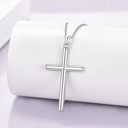 Vista 5 de POPLYKE Collar de cruz de plata de ley, oro rosa, chapado en negro para hombres y mujeres