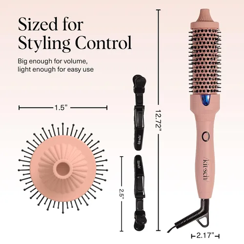 Vista 5 de Kitsch Cepillo Térmico – Cepillo Redondo para Look de Peinado – Cepillo de Cabello con Barril de Cerámica de 1.5"/38 mm y Herramienta de Peinado