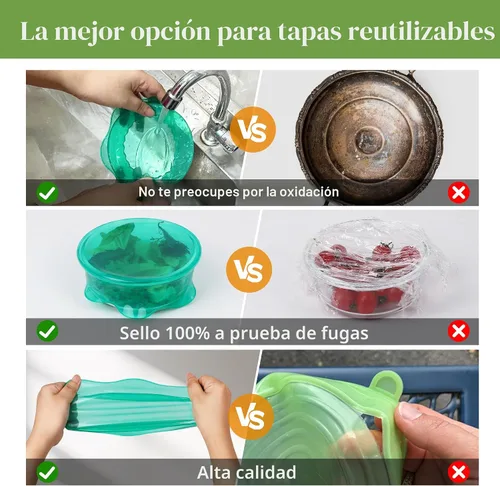 Vista 3 de Tapas elásticas de silicona para almacenamiento de alimentos en el refrigerador, fundas elásticas reutilizables para tazas, latas, tarros