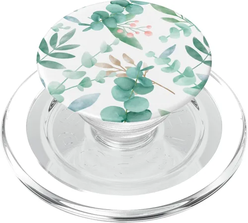 Vista 9 de Hojas de ramas florales de acuarela de eucalipto con flor verde PopSockets intercambiables PopGrip
