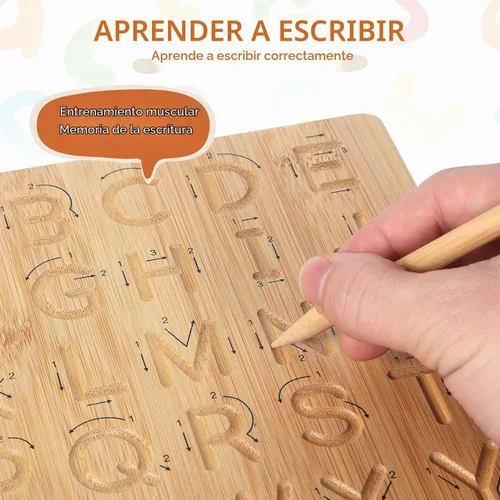 Vista 8 de Asweets Montessori - Tabla de trazado del alfabeto de madera, tablero de práctica de letras de madera, tableros de doble cara para niños pequeños