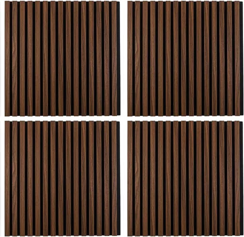 Vista 17 de IZODEKOR Paneles de pared acústicos de madera de 23.5 x 23.5 pulgadas (paquete de 2) – Paneles decorativos absorbentes de sonido para decoración