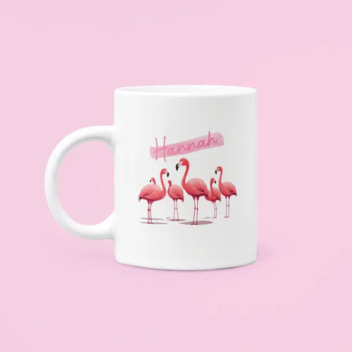 Vista 2 de Taza de flamenco personalizada 2023, Flock Of Flamingo Mug para cumpleaños de los amantes del flamenco, taza de café personalizada de flamenco