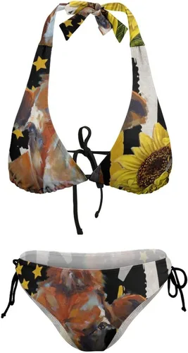 Vista 7 de Swimwear Women Girl Sexy Flag Farm Sunflower Tops Bottoms Wrap Sea Adjustable Tie Back