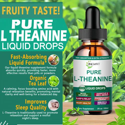 Vista 4 de L Theanine - Gotas líquidas de L-teanina pura de 400 mg para adultos y niños, suplemento orgánico de alta absorción de L teanina, suplemento