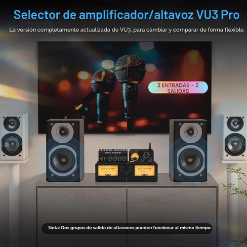 Vista 2 de Douk Audio VU3 PRO Medidor VU Analógico Dual, Interruptor de Amplificador de 2 Vías, Selector de Altavoces, Caja Conmutadora de Audio