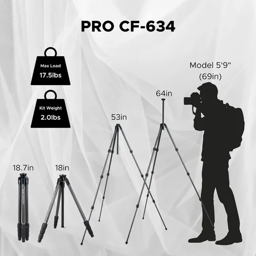 Vista 6 de Slik Pro CF-634 Trípode de Fibra de Carbono de 4 Secciones 64" Negro (611-895)