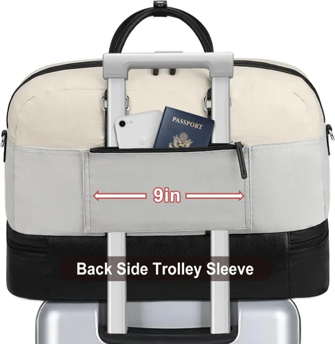 Vista 195 de IBFUN Bolsas de fin de semana para mujer, bolsa grande de lona para viaje, bolsa de viaje con compartimento para zapatos, 21 pulgadas, juego de 3