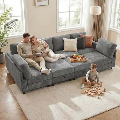 Vista 35 de KKL Sofá modular de 84 pulgadas, sofás de 3 plazas para sala de estar con almacenamiento, sofá modular de asiento profundo seccional, funda