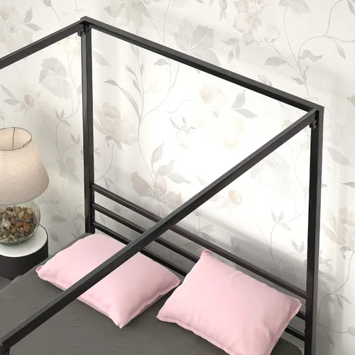 Vista 4 de Zinus Patricia Armazón de Cama con Plataforma de Dosel de Metal Negro, Base de Colchón con Soporte de Listones de Acero, No Necesita Somier, Fácil