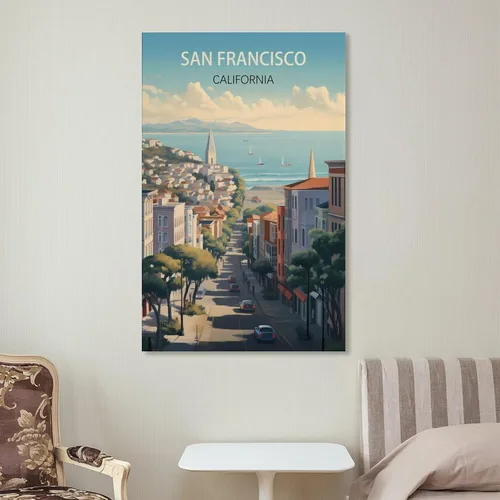 Vista 7 de Póster de viaje vintage de California San Francisco, 08 x 12 pulgadas (7.9 x 11.8 in), pintura en lienzo, arte de pared, póster para sala de estar