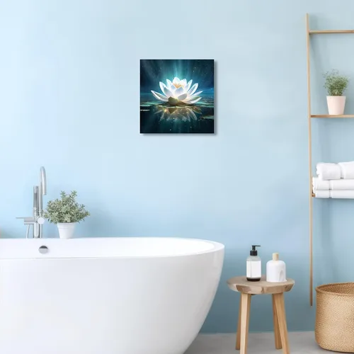 Vista 4 de QIXIANG Lienzo decorativo para pared de baño zen, pinturas de flores brillantes de loto para sala de estar, dormitorio, yoga, spa, meditación Loto