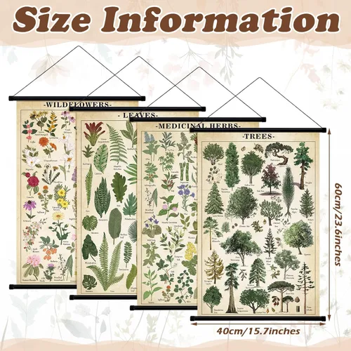 Vista 4 de Lewtemi Póster vintage de 4 piezas de arte de pared botánico de la naturaleza, flores silvestres, hojas, hierbas medicinales, árboles, póster