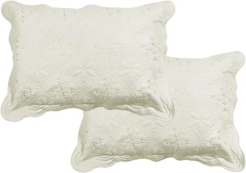 Vista 5 de Juego de 2 fundas de almohada acolchadas de color liso 100% algodón, fundas de almohada suaves con bordado floral (gris oscuro, 16 x 24 pulgadas)