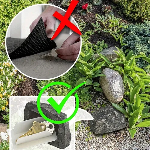 Vista 5 de Outdoor Key Hider Key Storage Rock Realistic Stone With Secret Compartment Key Holder Spare Key