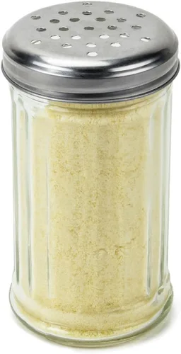 Vista 2 de 1 paquete de 12 onzas para especias y quesos Tarro de cristal, tapa de metal y agujeros extra grandes para parmesano y especias por Back of House