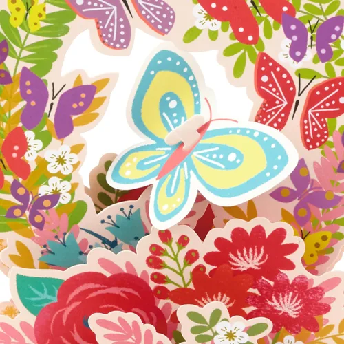 Vista 4 de Hallmark Paper Wonder - Tarjeta desplegable para cumpleaños, pensando en ti, felicitaciones o cualquier ocasión (flores y mariposas)