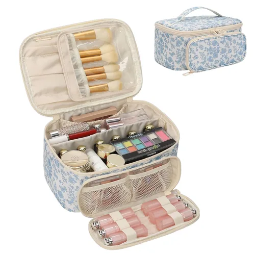 Vista 15 de OCHEAL - Bolsa de maquillaje portátil para cosméticos, estuche organizador de viaje de gran capacidad para mujeres, bolsa de aseo para niñas