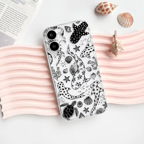 Vista 5 de NITITOP Funda para iPhone 17 Clear Sea Animal - Tortuga Negra negro (Black Turtle)