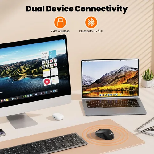 Vista 2 de TECKNET Ratón inalámbrico Bluetooth, receptor USB-A Bluetooth 5.0 y 2.4G, compacto y portátil, clic silencioso, diseño ergonómico simétrico, batería