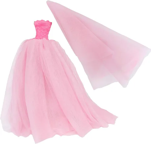 Vista 6 de Ropa de muñeca de 11.5 pulgadas Vestido de novia blanco y negro con velo