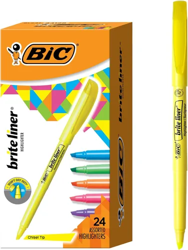 Vista 9 de Rotuladores, punta de cincel, colores surtidos, BIC Brite Liner 24 unidades, Amarillo
