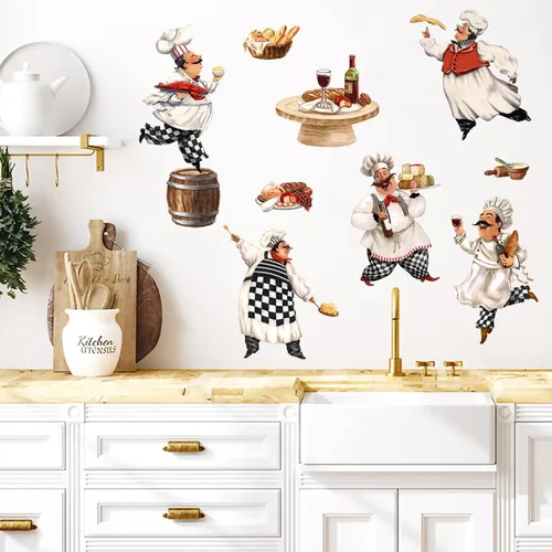 Vista 3 de Mfault Calcomanías de pared de chefs gordos italianos, divertidas