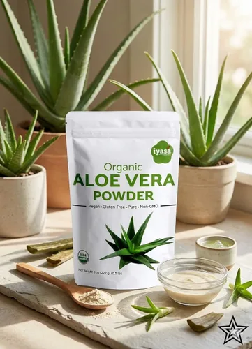 Vista 3 de Iyasa Holistics Aloe Vera orgánico en polvo de 8 onzas – Aloe Barbadensis hoja entera – Certificado USDA finamente molido, fórmula fácil de mezclar