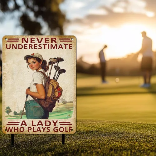 Vista 6 de Golf Girl Metal Tin Sign Golf Metal Poster Never Underestimate A Lady Who Plays Golf Funny Vintage Tin Sign Wall Plaque Poster 12x16inch