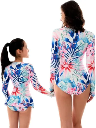 Vista 5 de YOLIPULI Traje de baño para madre e hija, traje de baño familiar a juego para mujer con camiseta de protección para niñas