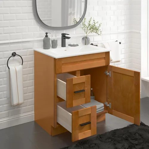 Vista 4 de Arce Shaker - Mueble para lavabo con cajones de 30 pulgadas, listo para montar