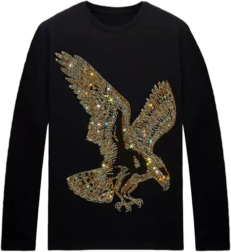 Vista 23 de HZCX FASHION Camisetas gráficas de manga larga para hombre y mujer, camisetas divertidas con diamantes de imitación