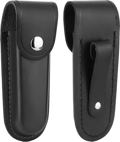 Vista 7 de Funda de cuero para cuchillos de bolsillo, estuche plegable de 4 pulgadas, funda multiherramienta duradera con cierre a presión y trabilla