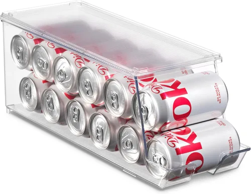 Vista 7 de Juego de 2 cubos organizadores apilables para refrigerador, dispensador de latas de soda, soporte de bebidas para refrigerador, congelador, cocina