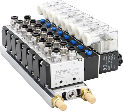 Vista 16 de BAOMAIN 12V DC 5/2 Electroválvula neumática 3 Estación 4V210-08 Kit de colector Includes 3-Station 4V210-08 12V DC Solenoid Valves, 1/4" PT